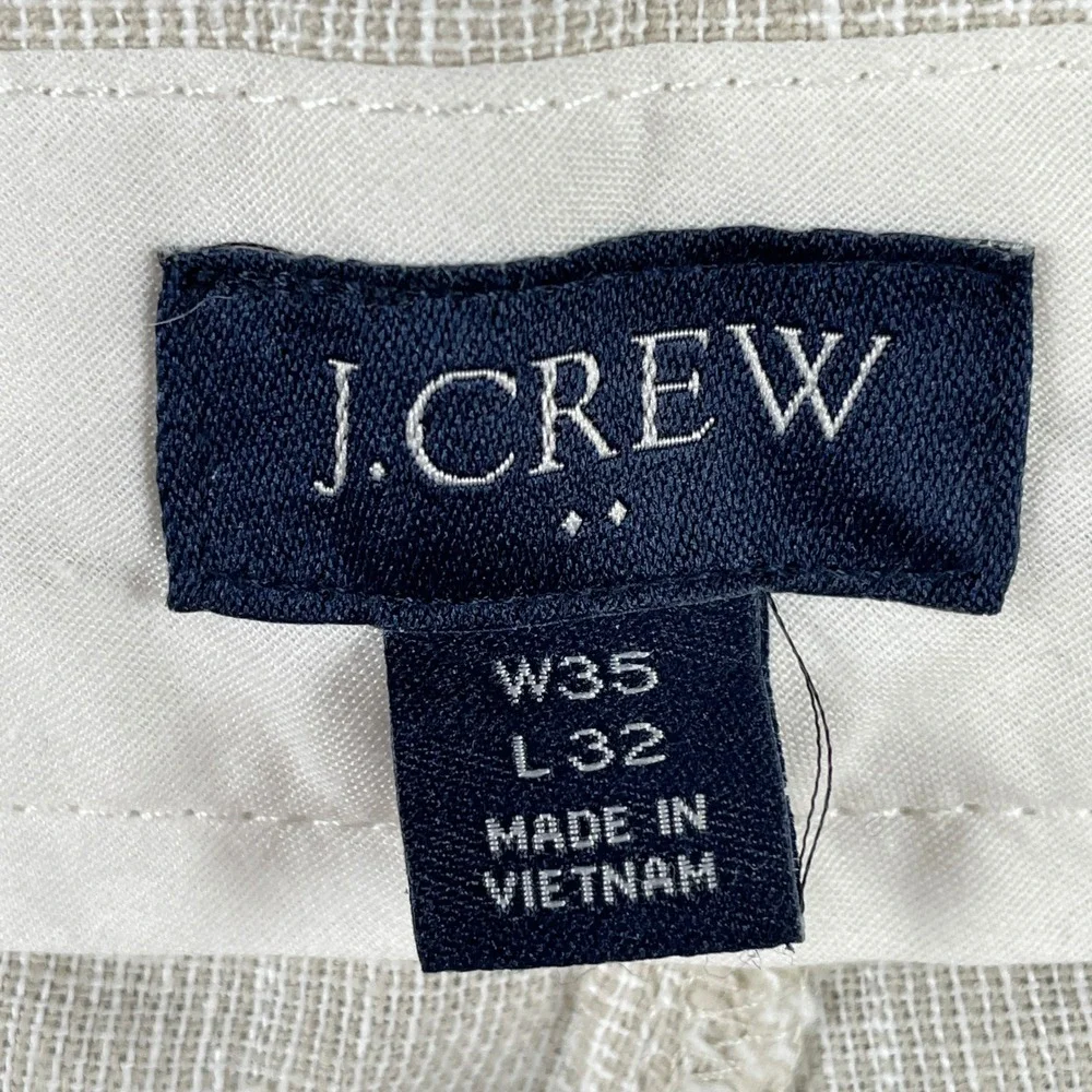 J.Crew Pants Mens 35x32 Beige Glen Plaid Straight Fit Linen Cotton Trousers